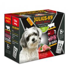 Julius - K9 Adult Menu Beef & Lamb - nedves eledel marha,bárány válogatás szószban kutyák részére 12x100g