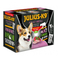 Julius - K9 Adult Menu Veal & Rabbit - nedves eledel borjú,nyúl válogatás szószban kutyák részére 12x100g